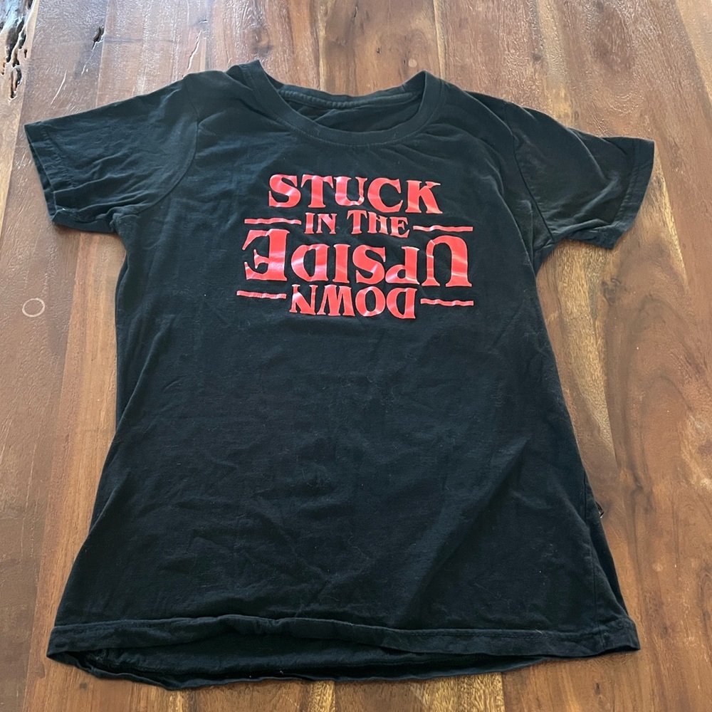 Stranger Things Black T-Shirt with Red Graphic Print